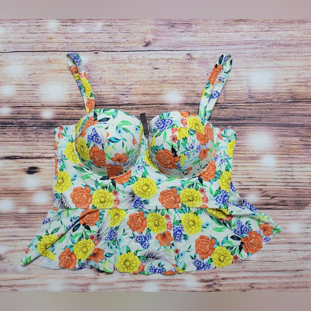 Torrid Floral Peplum Swim Top - Multicolor